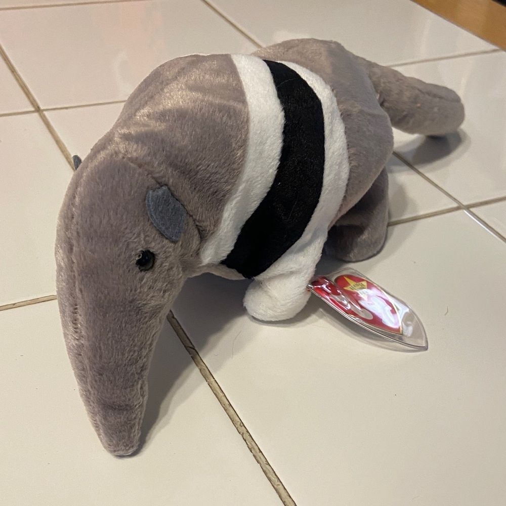 Ty Beanie Baby Ants Gray and Black Plush Anteater Toy, 1NN